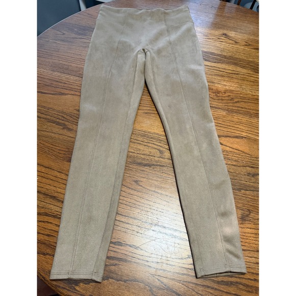 SPANX Pants - Spanx Faux Suede Leggings Camel Tan High Waisted Seamed Front Size Medium 20380R
